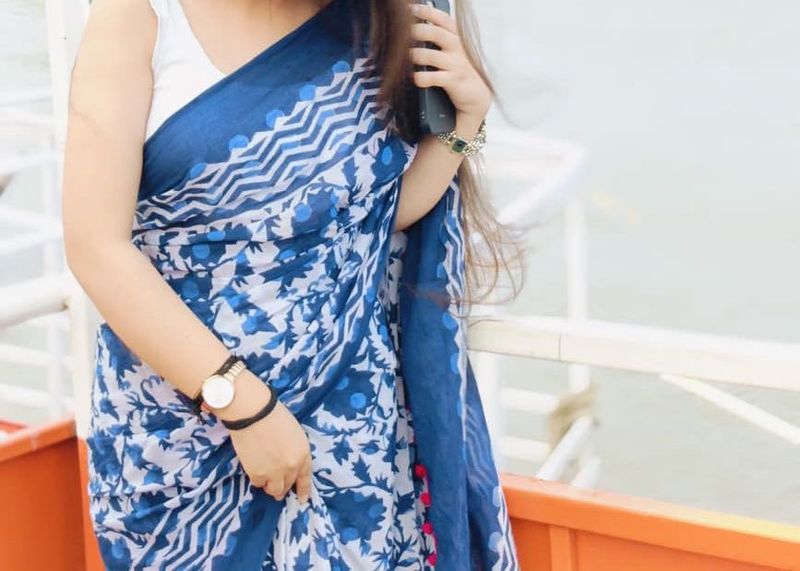 Cotton Indigo Saree Without Blouse
