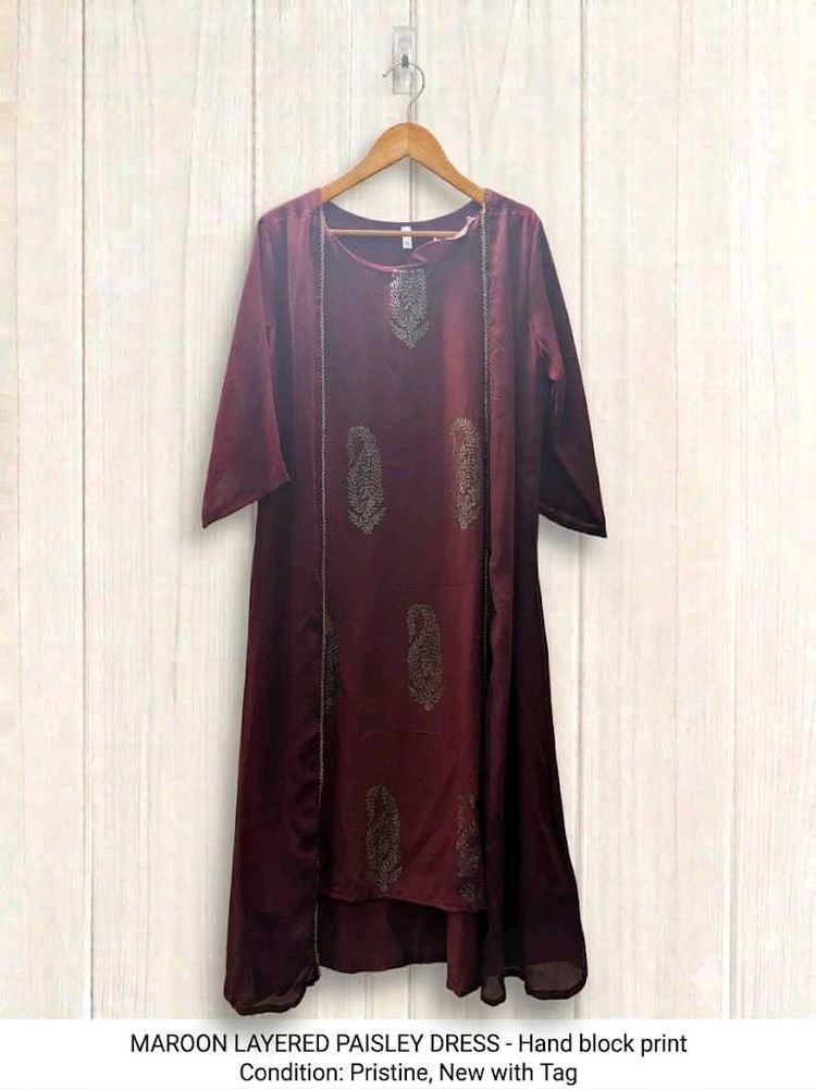 Maroon Layered Paisley Kurta Set