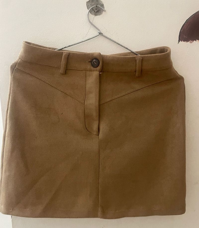 Tan Faux Suede Mini Skirt