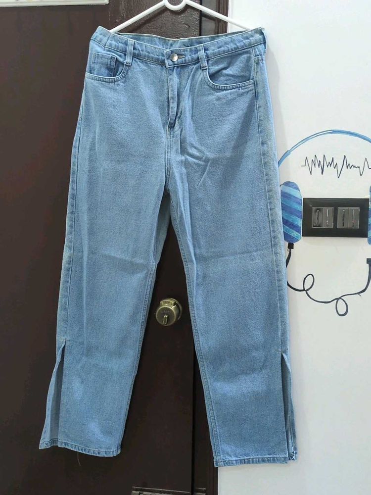 Light Wash Split Hem Jeans