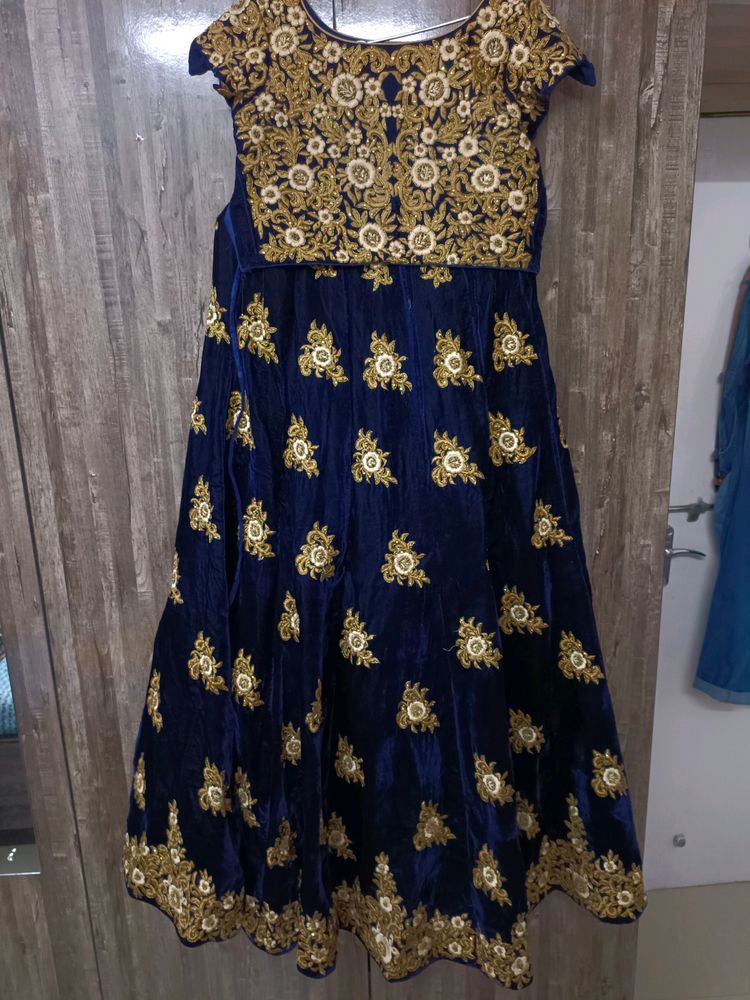 Royal blue velvet bridal Lehenga