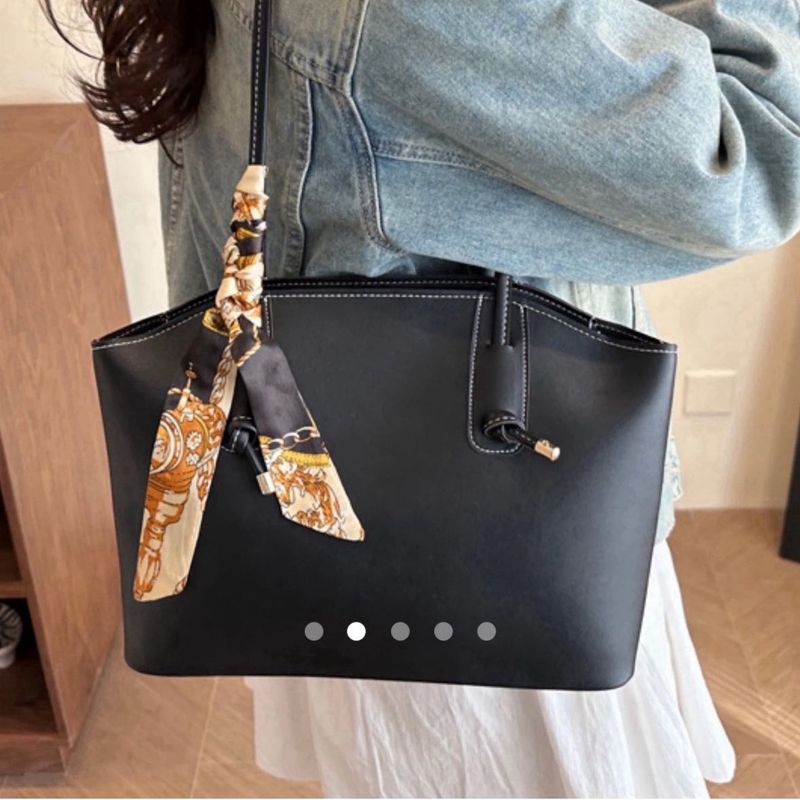 Chic Black Tote Bag with Scarf Accent