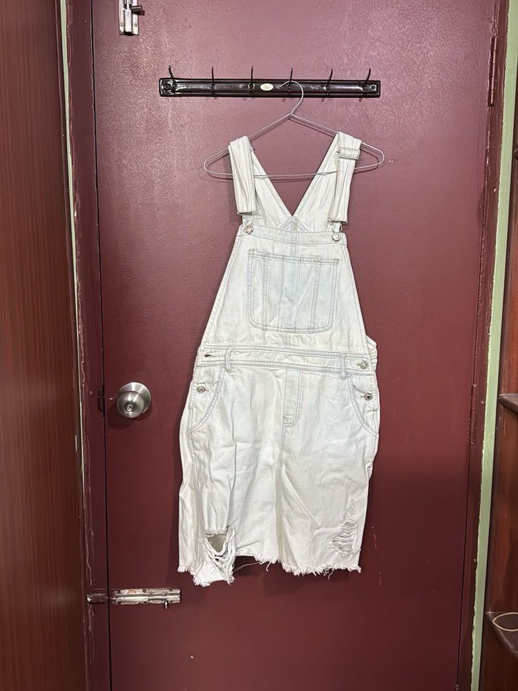 Distressed Denim Overalls Dress