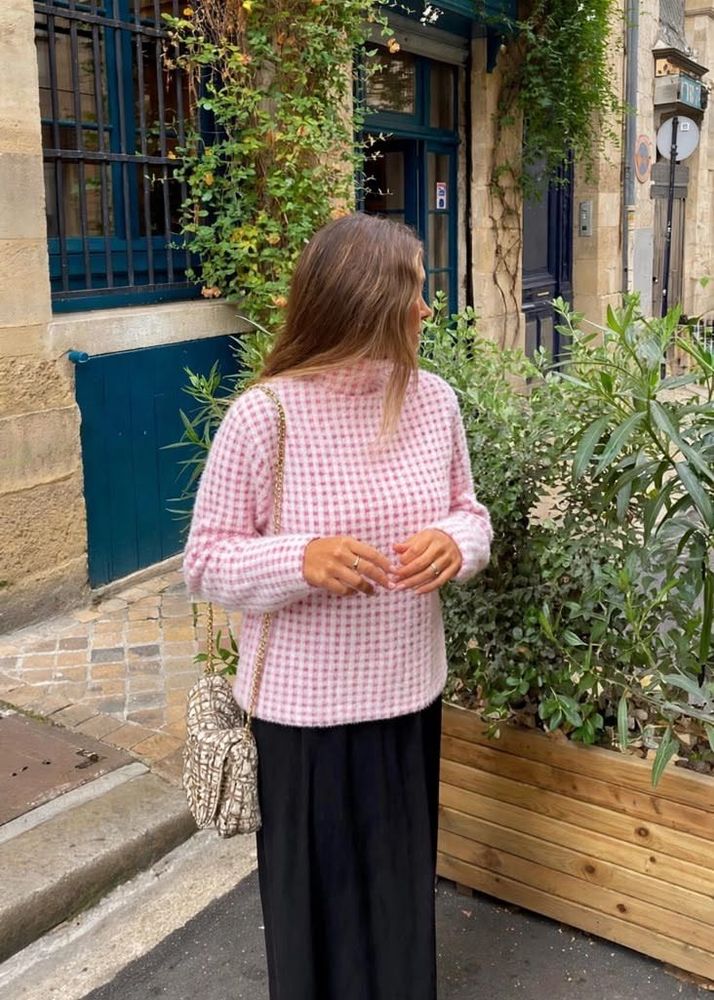 ZARA imported Chic Pink Checkered Knit Sweater