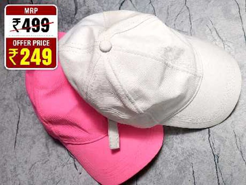 Stylish White &amp; Pink Caps pack of 2