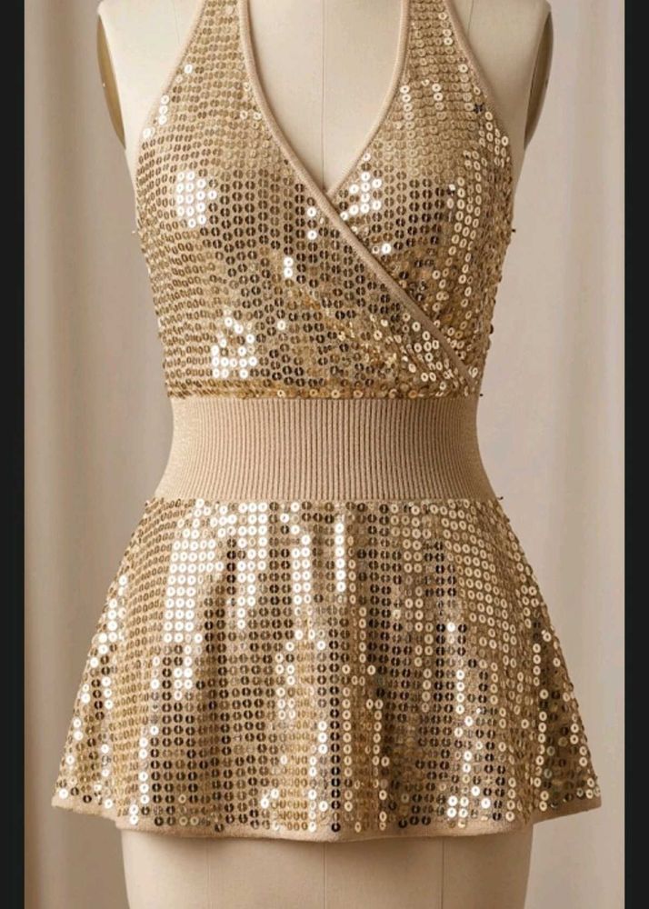 Glamorous Rose Gold Sequin Party Wear Mini Dress