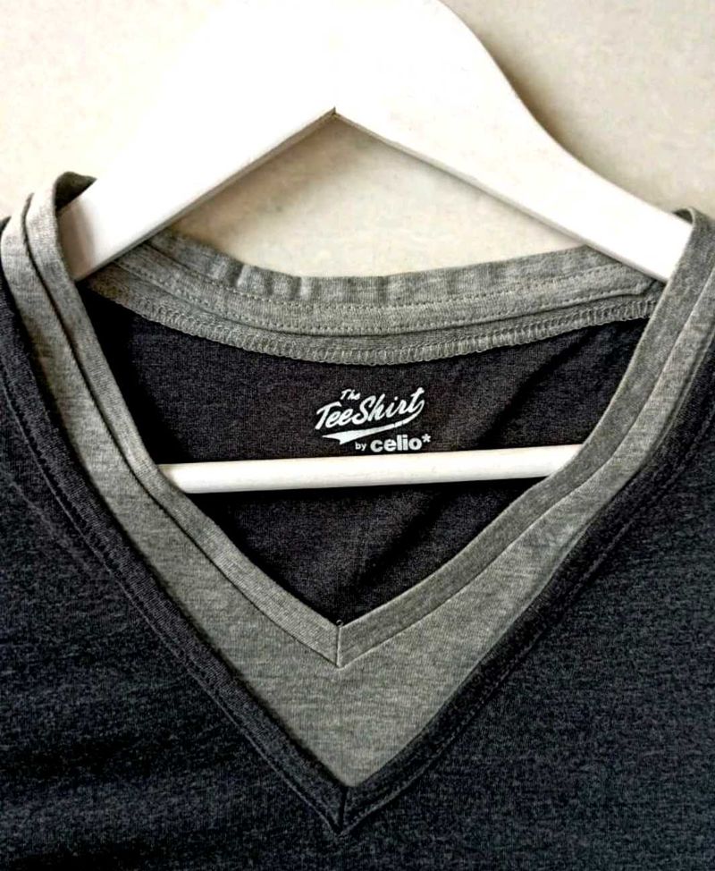 Celio Gray V-Neck Tshirt