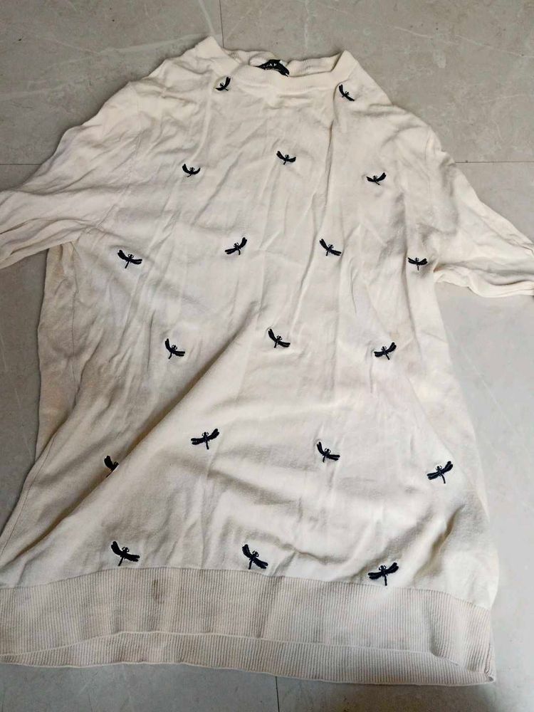 Ivory Sweater with Dragonfly Embroidery