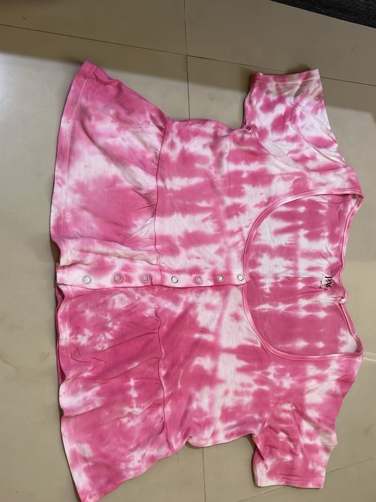 Pink Tie-Dye Ruffle Top