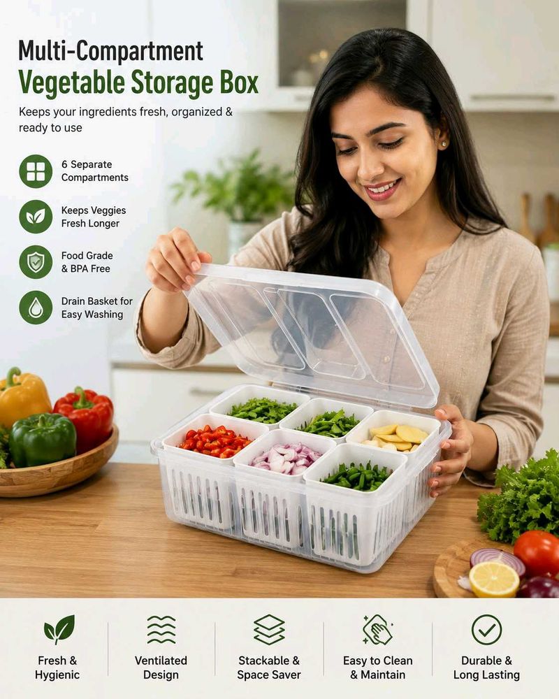 Multi-Compartment Vegetable Storage Box
