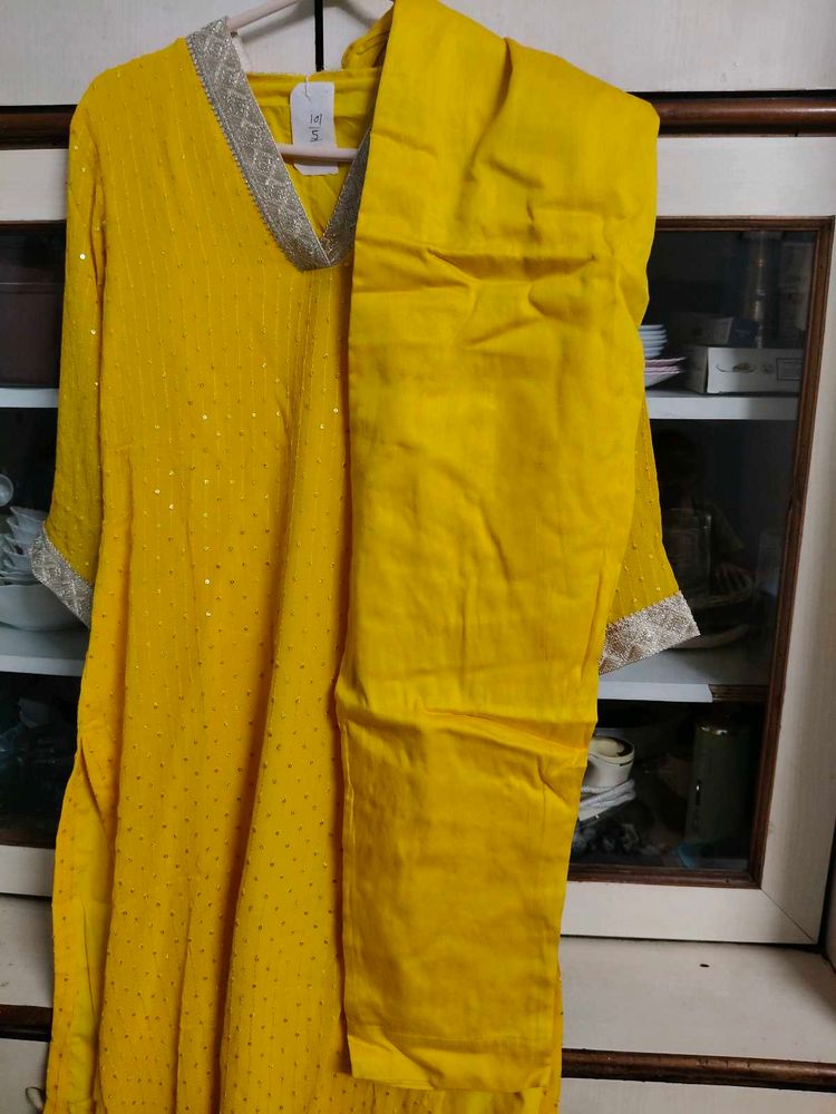 Vibrant Yellow Sequined Kurta Set