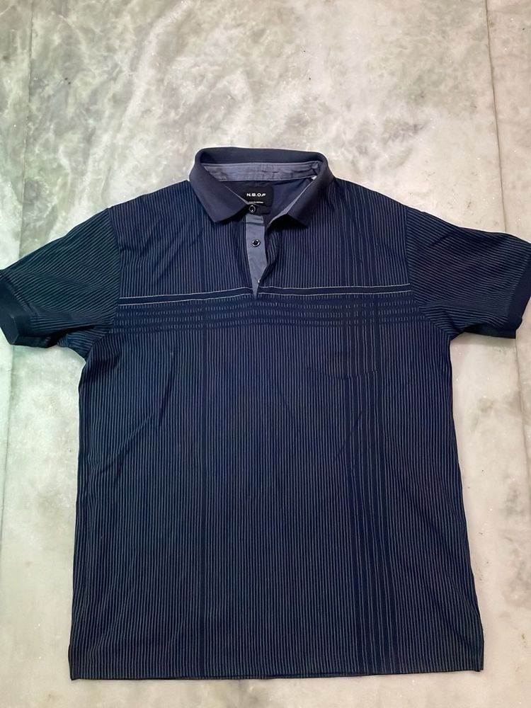 Men's Navy Blue Striped Polo Shirt