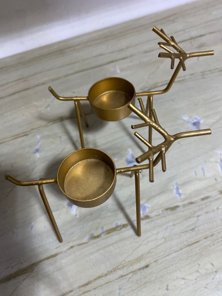 2 Golden Reindeer Shaped Candle Stand