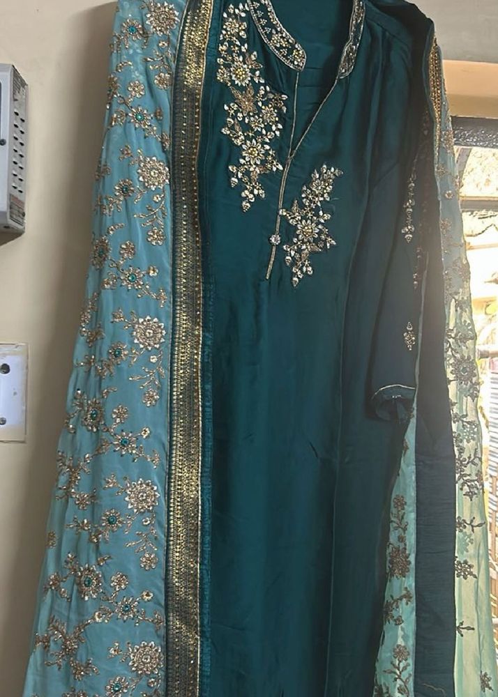 Embroidered Teal Kurta Set with Dupatta