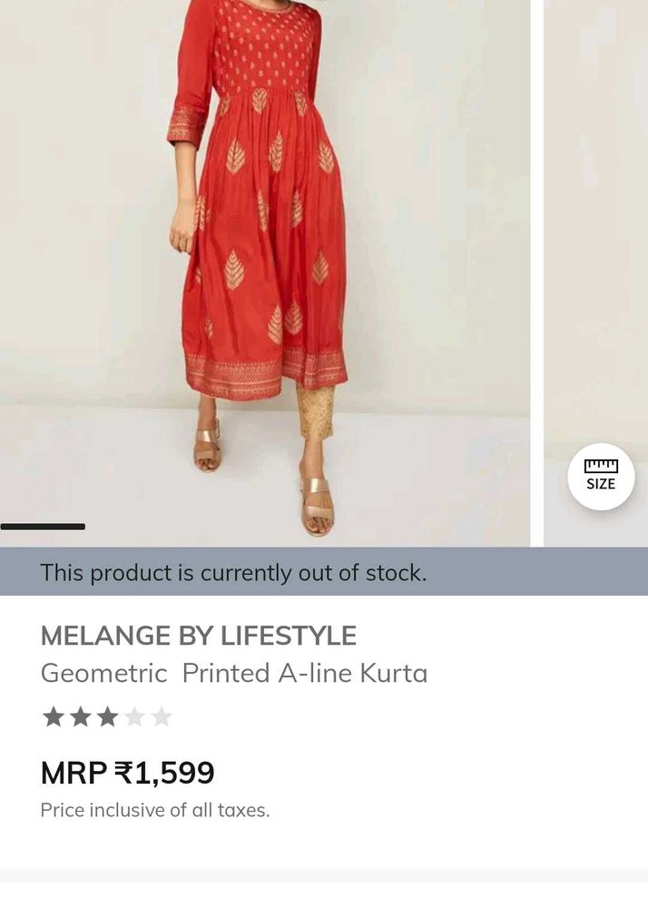 Melange Red Printed A-Line Kurta..