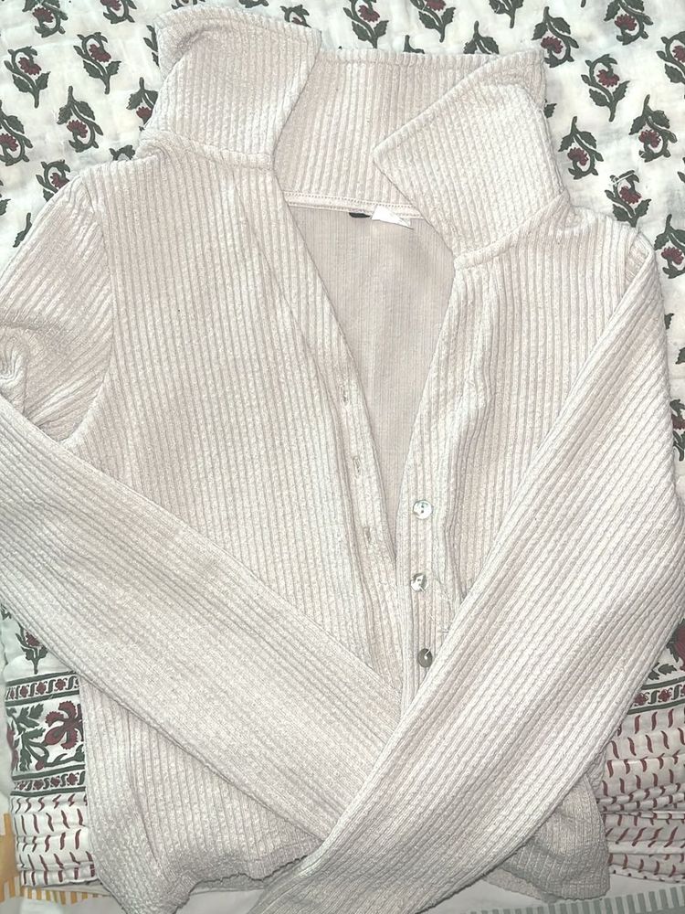 Cream Corduroy Button-Up Top (xs-s)