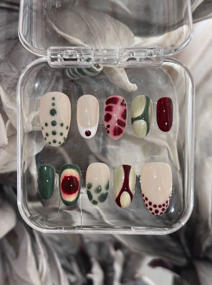 Cherry &amp; Matcha Press-On Nails | Unique Nail Set