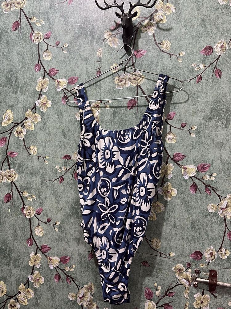 Navy Floral Print One-Piece Swimsuit
