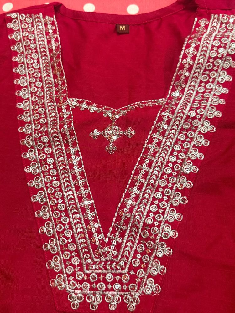 Red Embellished Kurta