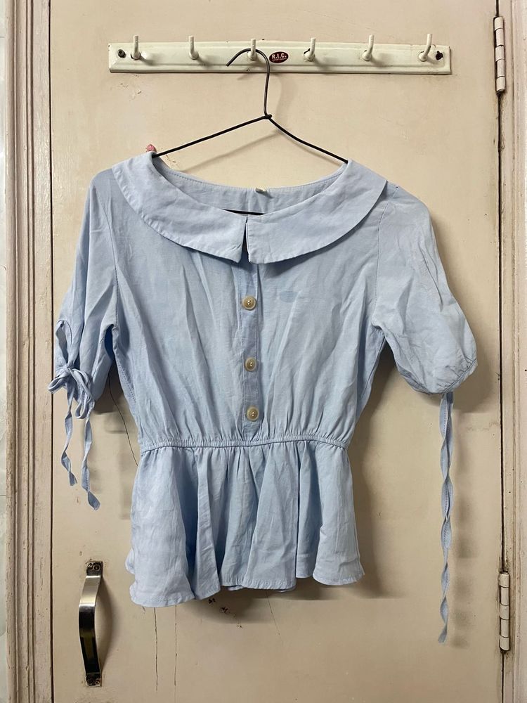 Light Blue Peplum Top