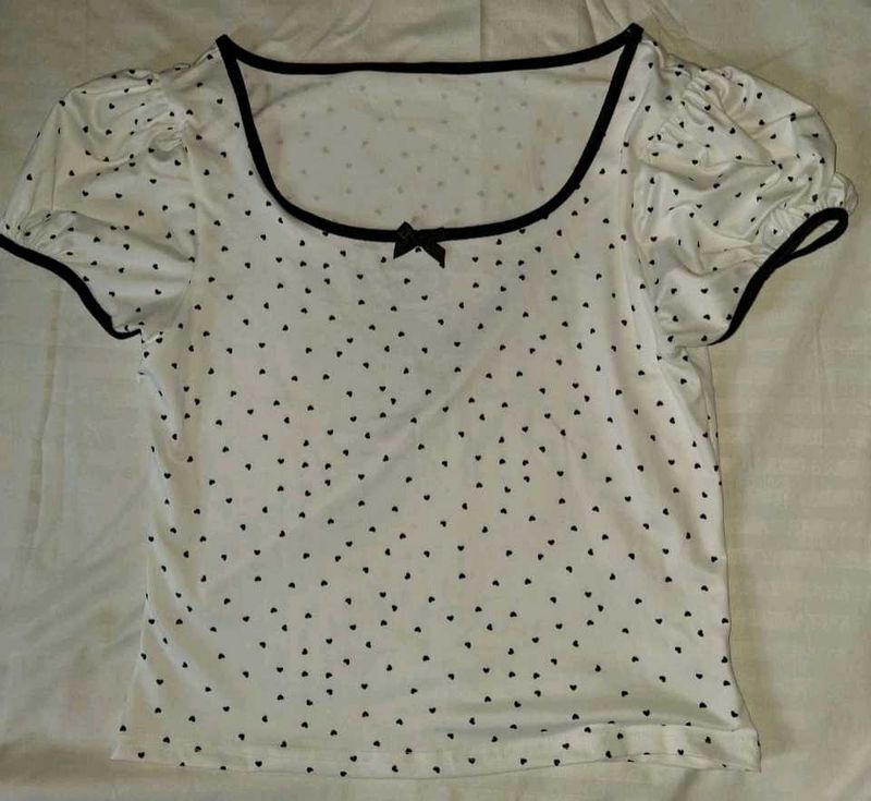 White Top with Black Heart Print