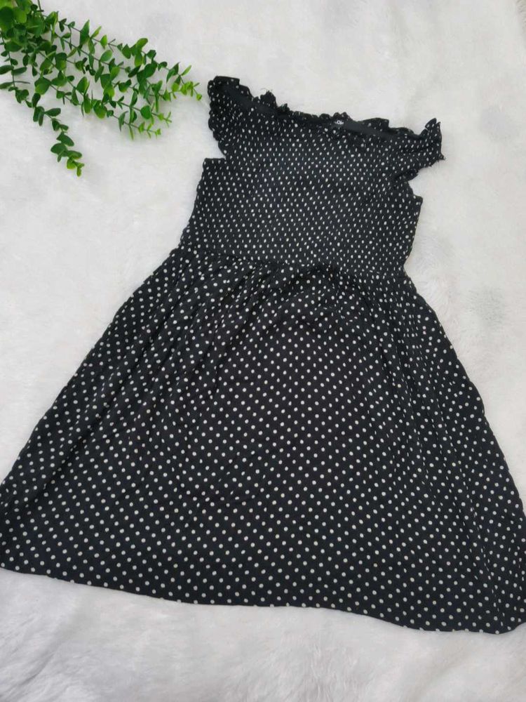 Cute Black &amp; White Polka Dot Mini Dress