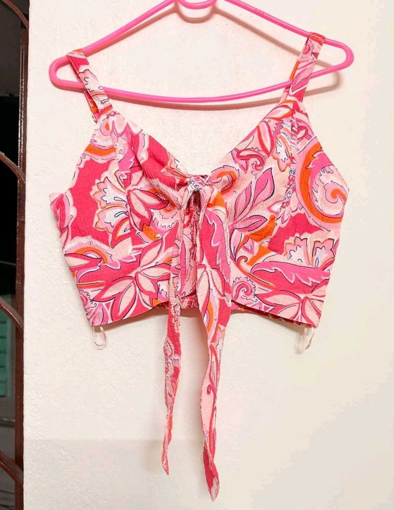 pinteresty zudio Pink Floral Tie-Front Crop Top🌸