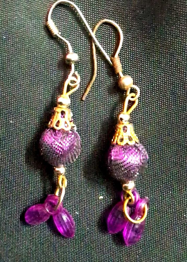 Purple Beaded Drop Earrings