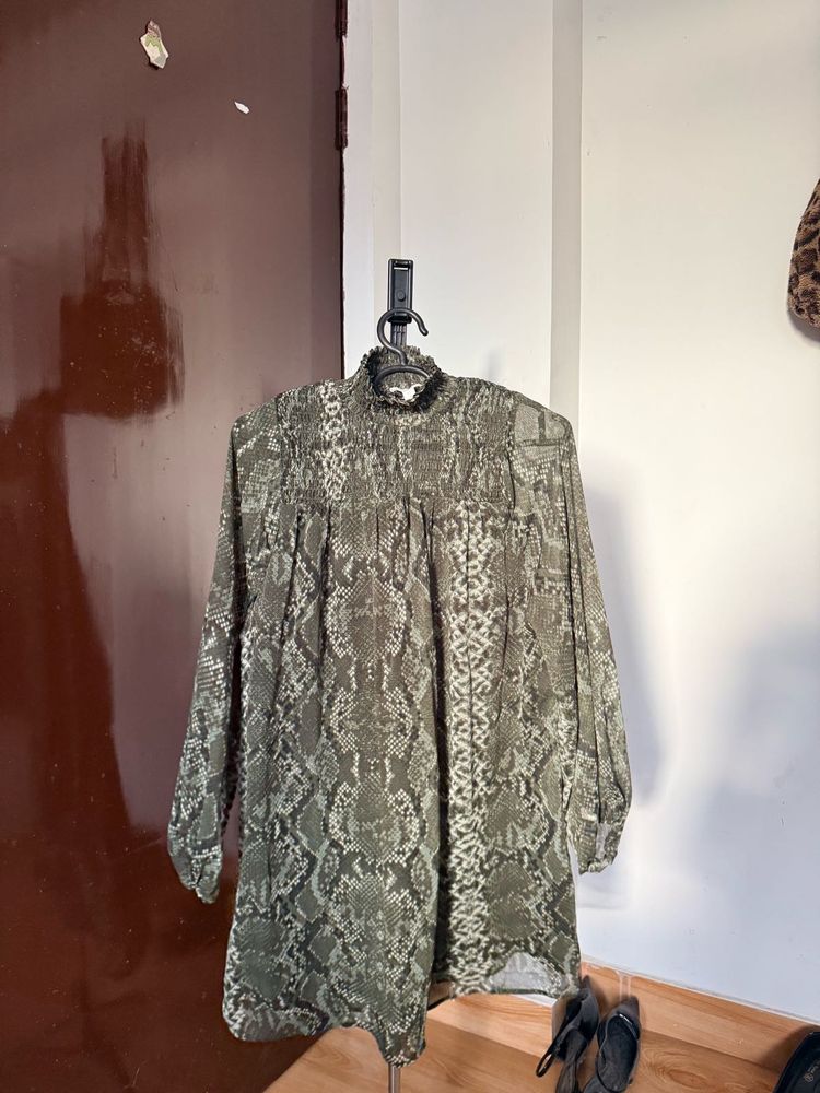 Snake Print High-Neck Mini Dress