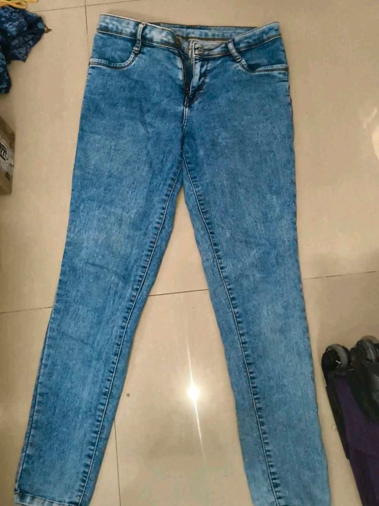 Womens Blue Acid Wash Jeans