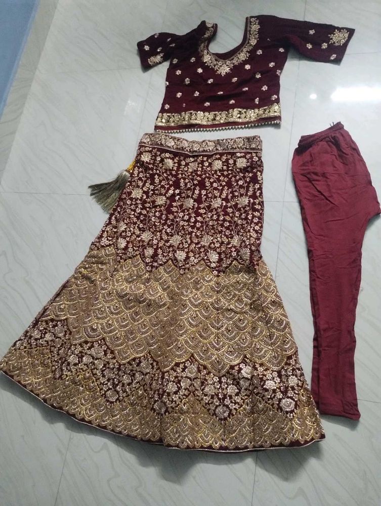 Maroon Velvet Lehenga Choli
