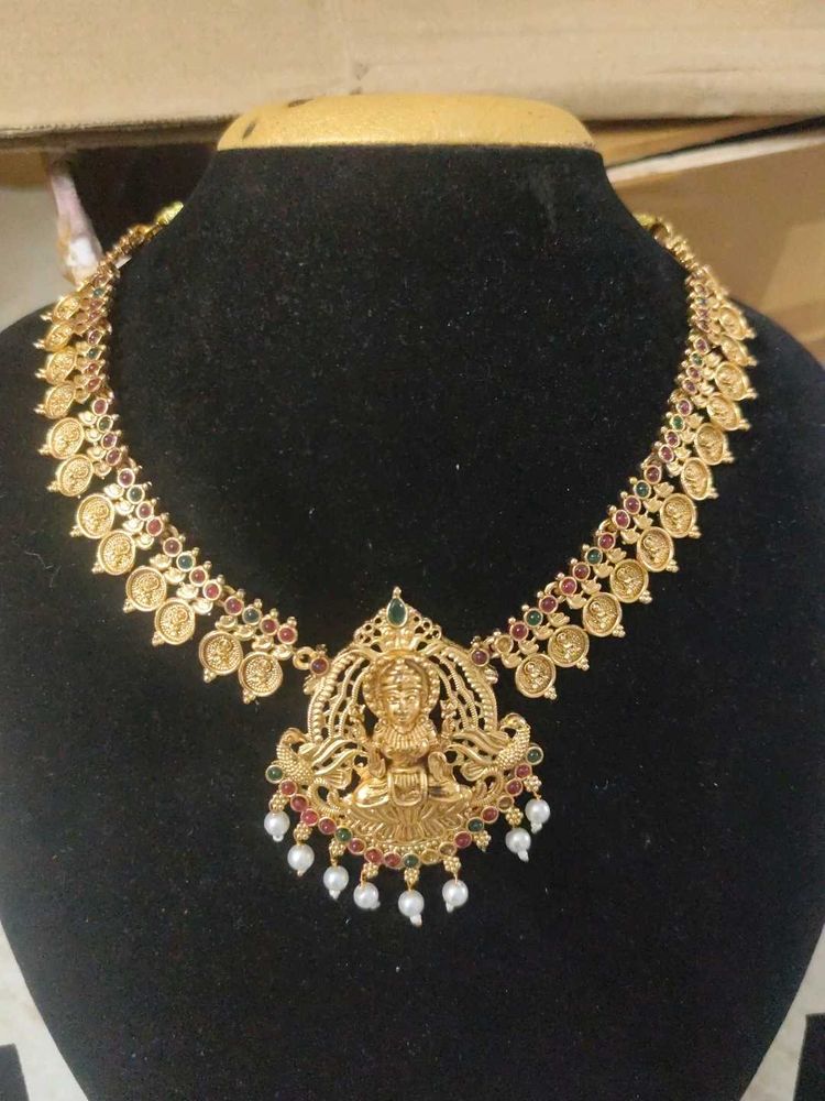 Traditional Gold Necklace with Lakshmi Pendant