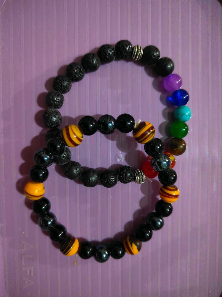 Chakra Stone &amp; Lava Beaded Bracelet Set