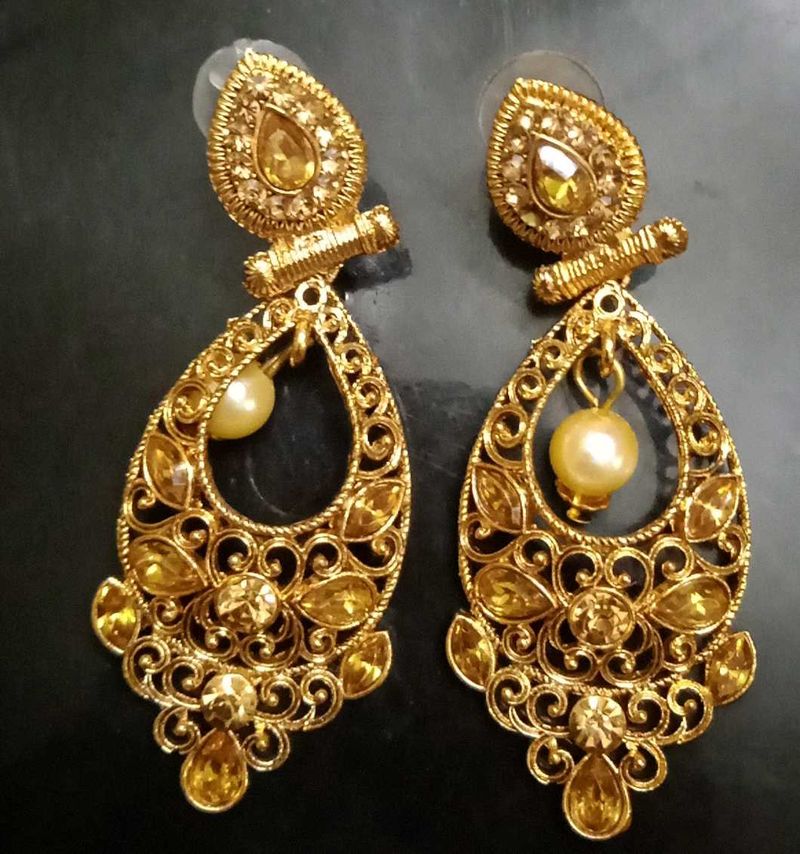 Elegant Gold Stone Earrings