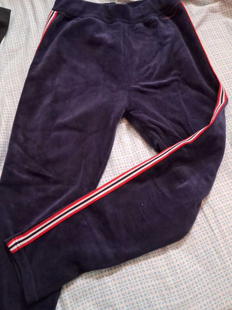 Velour Track Pants with Side Stripes