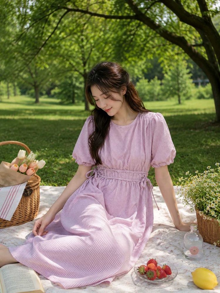 Cute Pink Gingham Picnic Dress