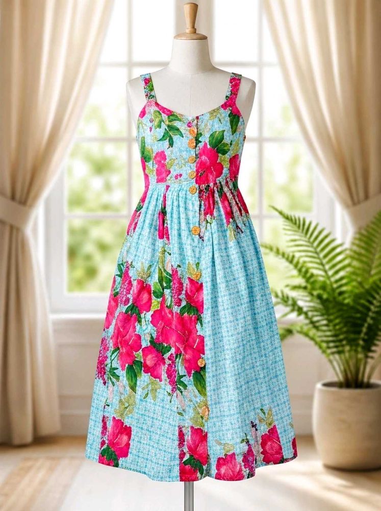Boho Floral Print Button-Up Midi Dress