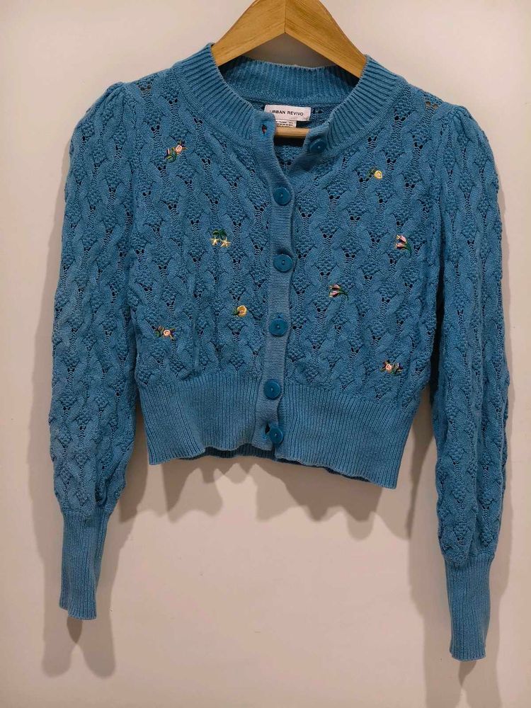 Blue Embroidered Cardigan