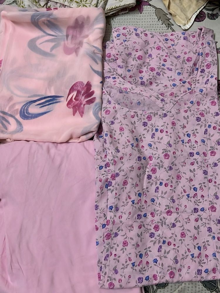 Pink Floral Kurta Set with Dupatta