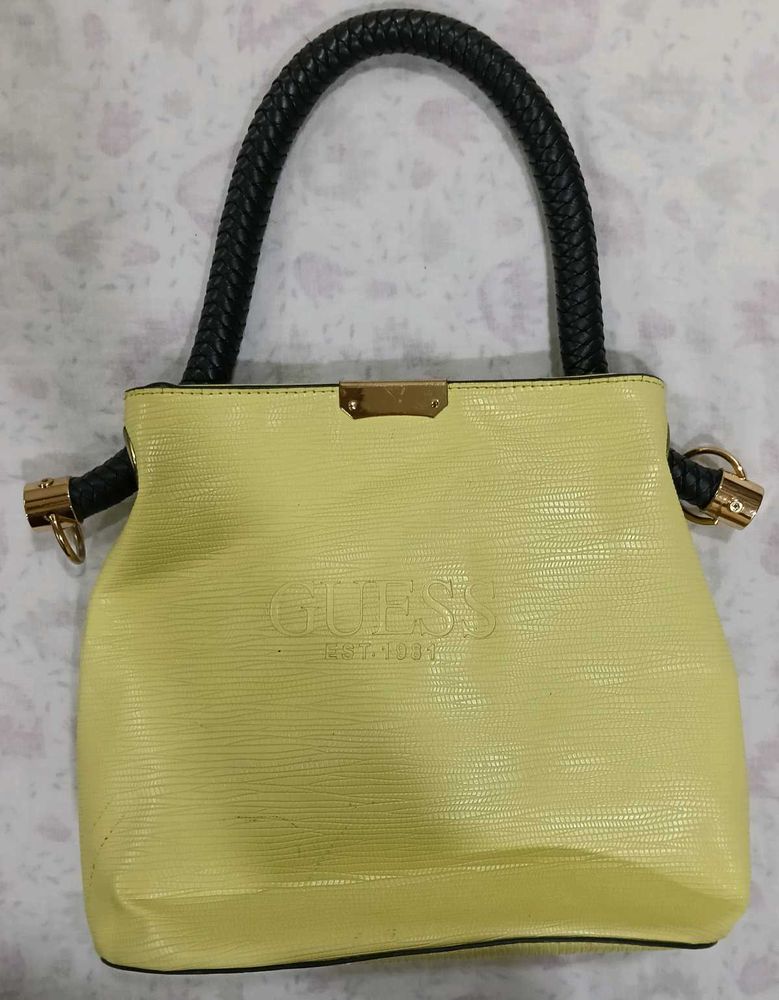 Guess Yellow Textured Handbag