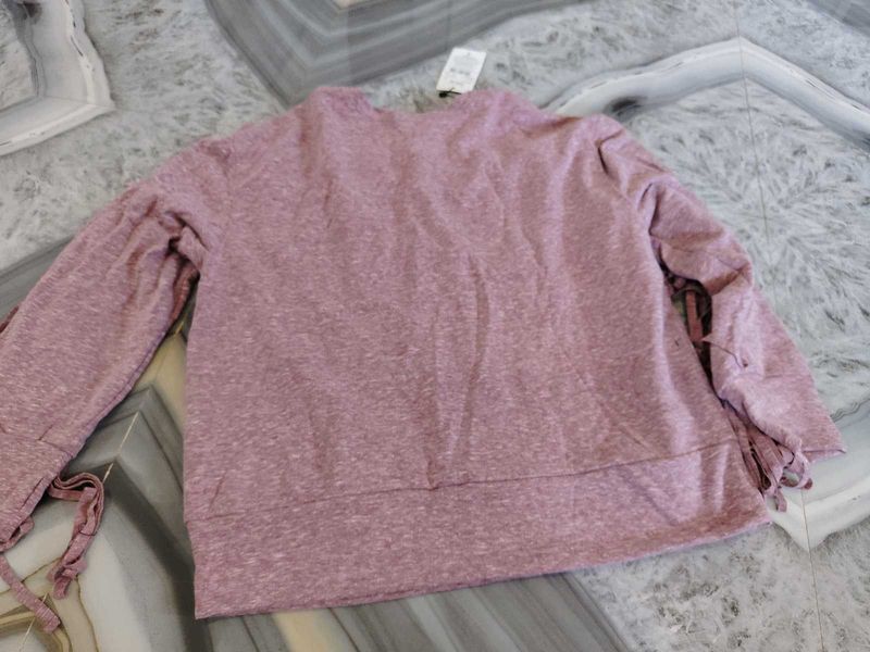 Pink Marled Tie-Sleeve Sweatshirt
