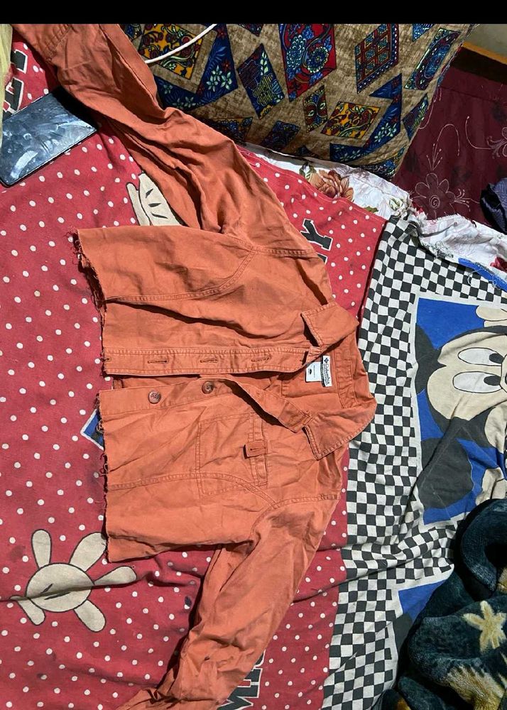 Orange Cropped Button-Up Jacket