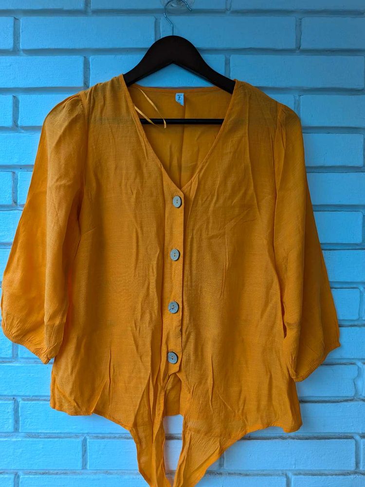 Stylish Orange Button-Up Tie-Front Top