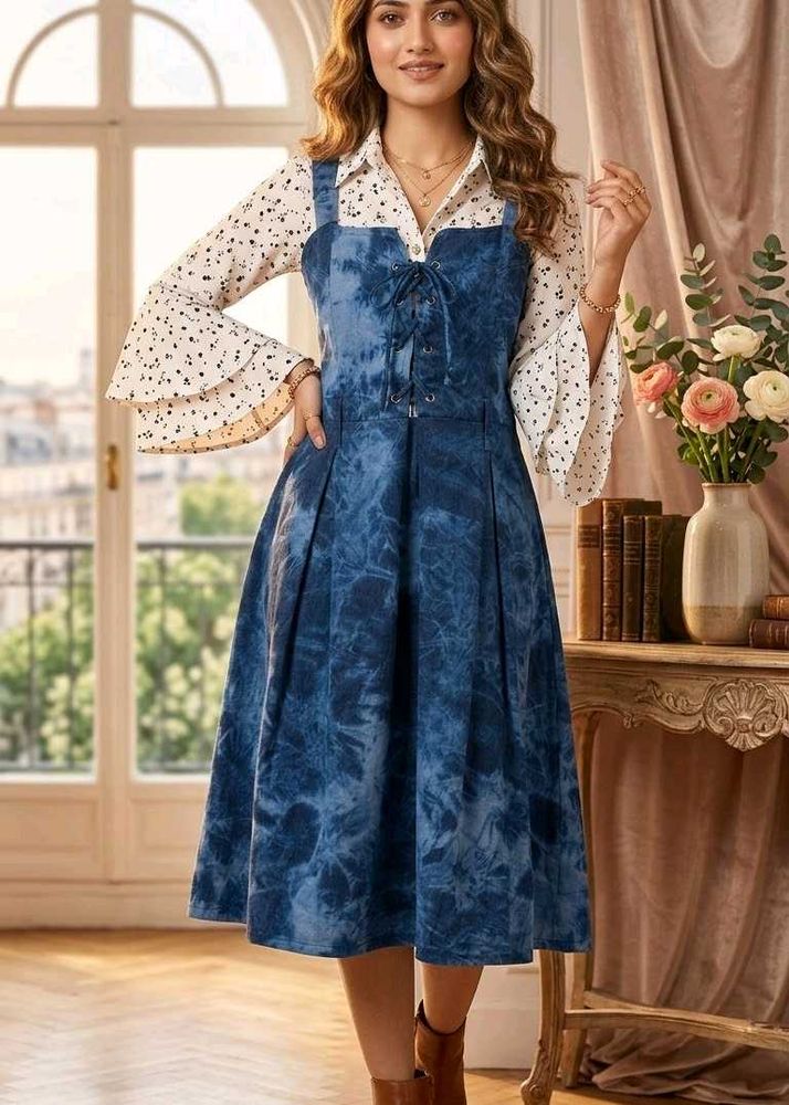 Stylish Blue Tie-Dye Midi Dress