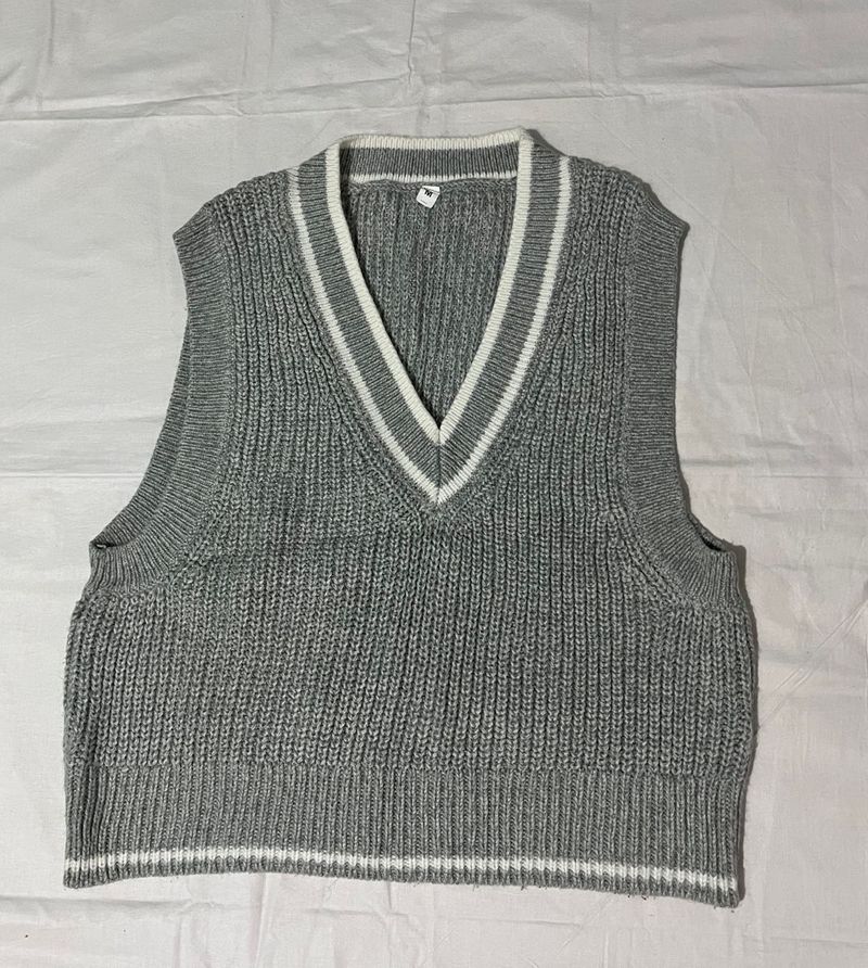 Gray V-Neck Knit Vest