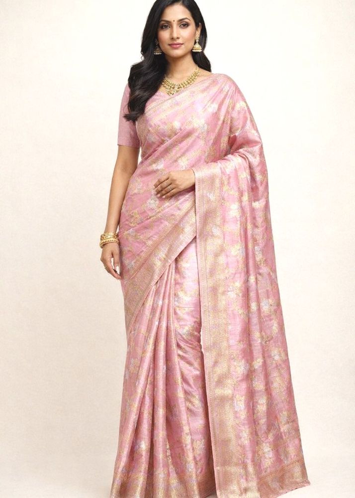 Pink &amp; Gold Floral Saree ( with blouse