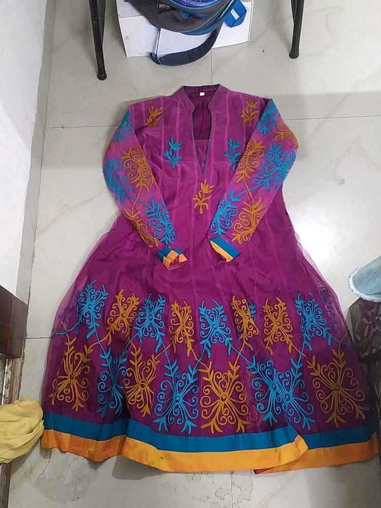 Purple Embroidered Anarkali Dress