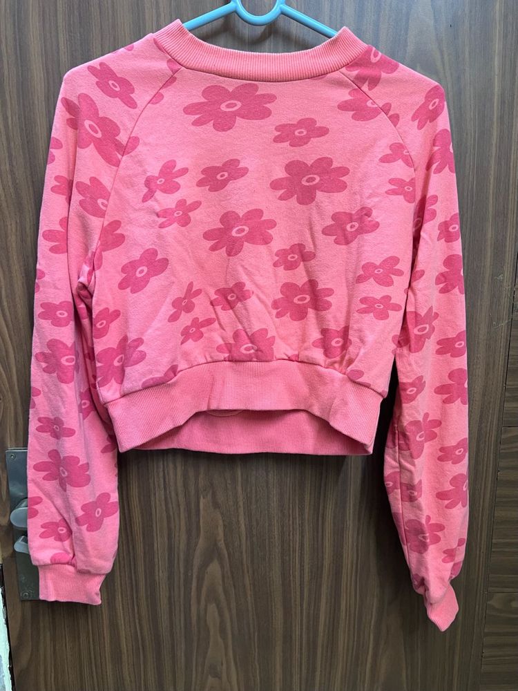 Pink Floral Cropped Sweatshirt