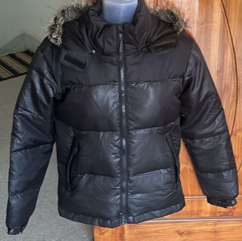 Black Puffer Jacket with Fur Hood (Unisex)