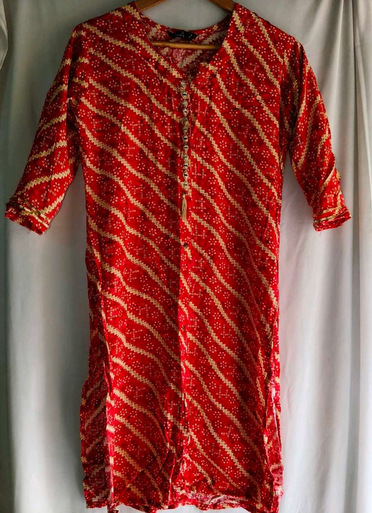 Vibrant Red Bandhani Print Kurta